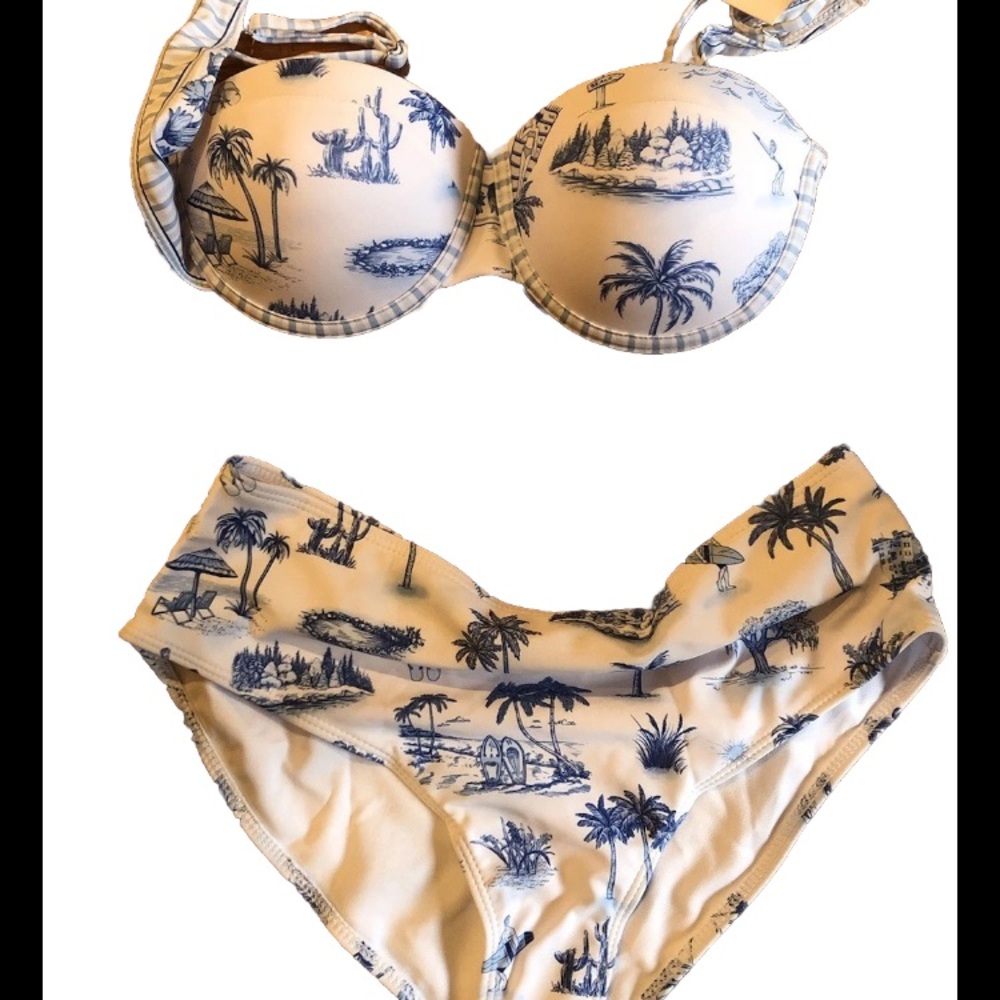 Blue and White Bikini Endless Moon Tropical Toile NWT MSRP $85 Lg M S Choice 6
